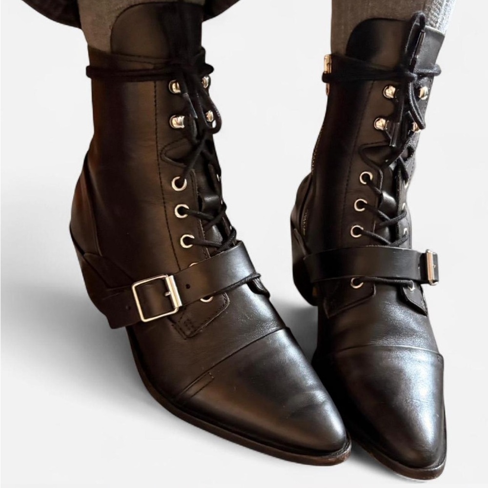 All Saints Black Lace Up Leather Boots